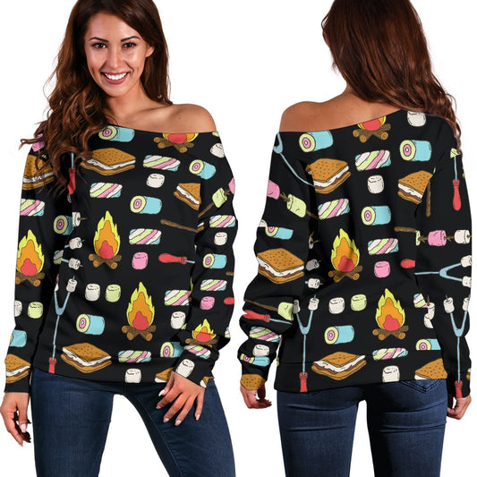 Camping Campfire Marshmallows Off Shoulder Sweatshirt