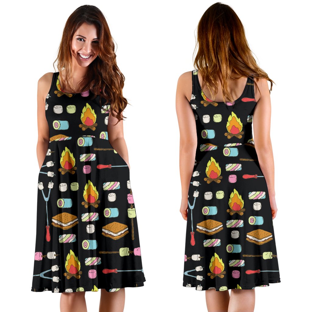 Camping Campfire Marshmallows Sleeveless Mini Dress