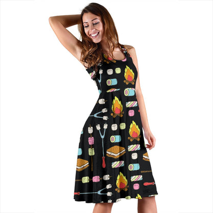 Camping Campfire Marshmallows Sleeveless Mini Dress