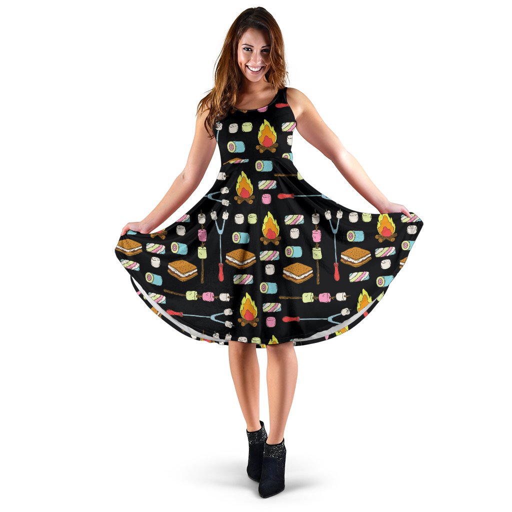 Camping Campfire Marshmallows Sleeveless Mini Dress