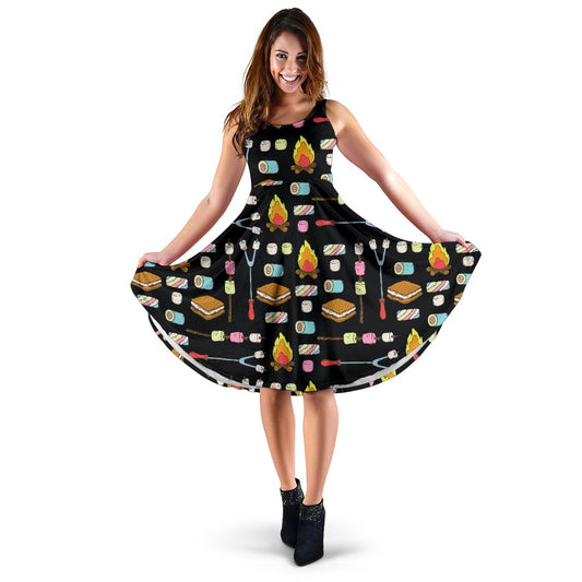Camping Campfire Marshmallows Sleeveless Mini Dress