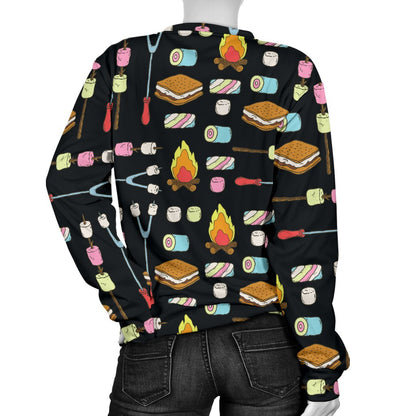 Camping Campfire Marshmallows Women Crewneck Sweatshirt