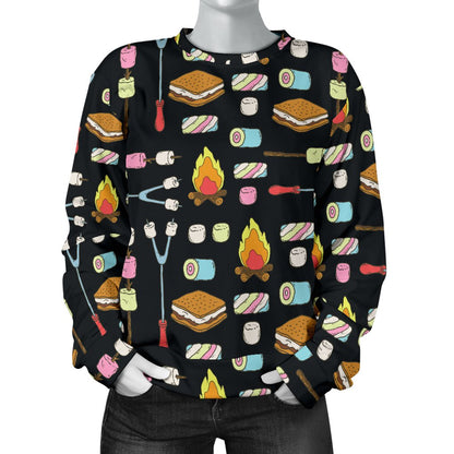 Camping Campfire Marshmallows Women Crewneck Sweatshirt