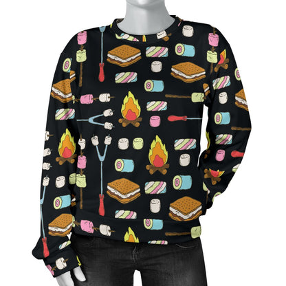 Camping Campfire Marshmallows Women Crewneck Sweatshirt