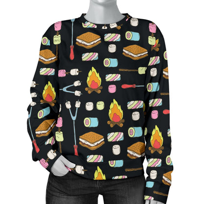 Camping Campfire Marshmallows Women Crewneck Sweatshirt