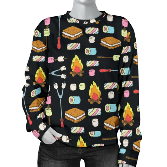 Camping Campfire Marshmallows Women Crewneck Sweatshirt