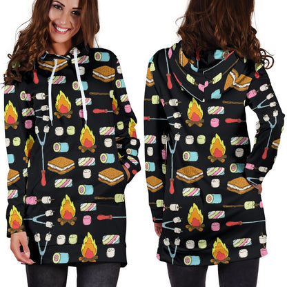 Camping Campfire Marshmallows Women Hoodie Dress