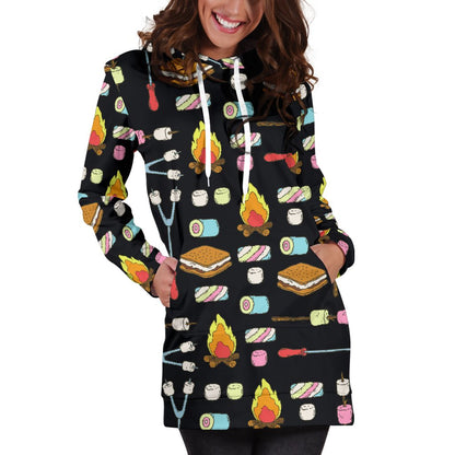 Camping Campfire Marshmallows Women Hoodie Dress