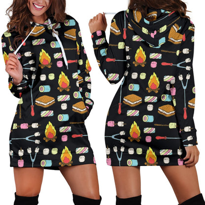 Camping Campfire Marshmallows Women Hoodie Dress