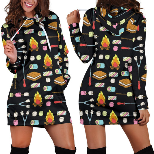 Camping Campfire Marshmallows Women Hoodie Dress