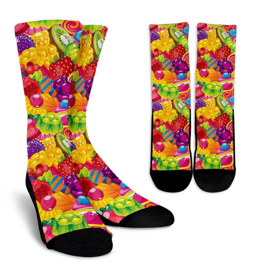 Candy Pattern Print Design CA01 Crew Socks-JORJUNE.COM