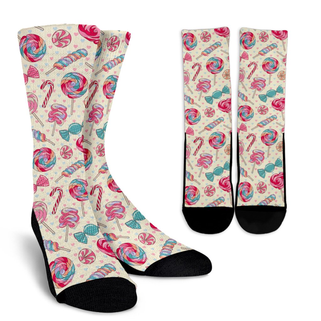 Candy Pattern Print Design CA04 Crew Socks-JORJUNE.COM