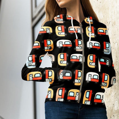 Caravan Camper Camping Women Men Zip Up Hoodie