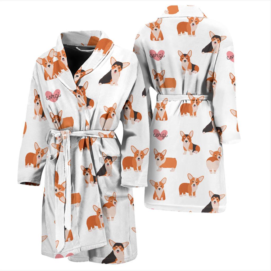 Cardigan Welsh Corgis Pattern Print Design 02 Men Bathrobe-JORJUNE.COM