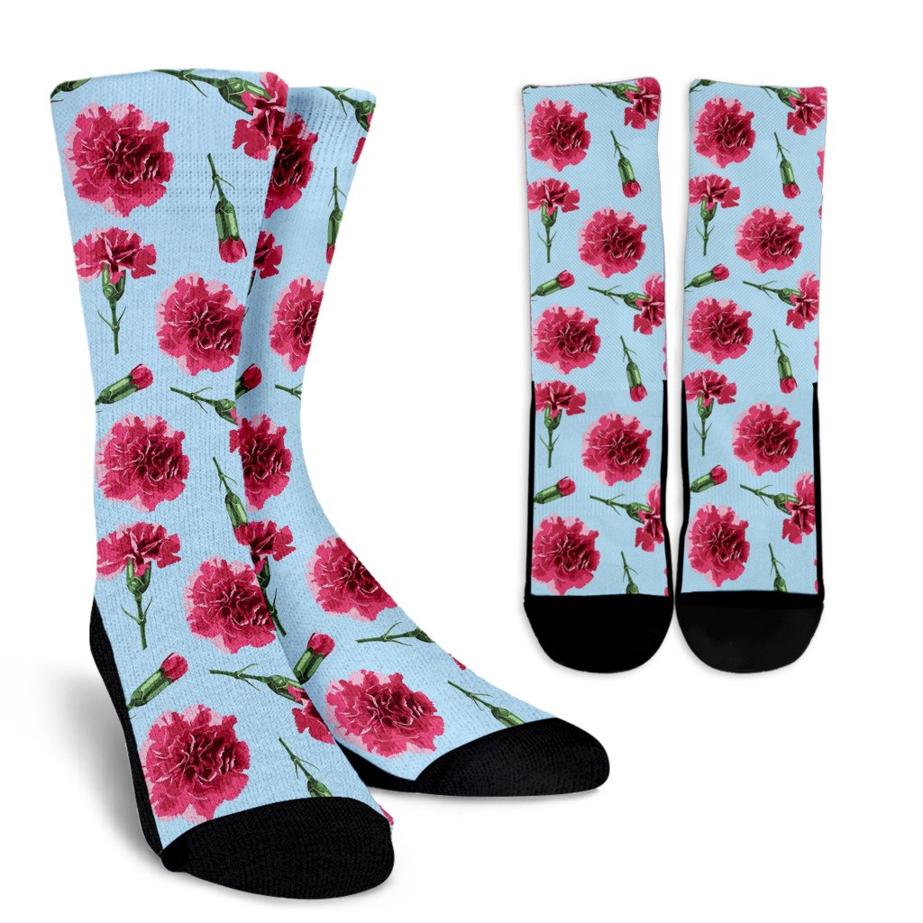 Carnations Pattern Print Design CN01 Crew Socks-JORJUNE.COM