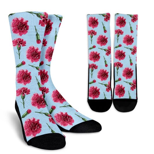 Carnations Pattern Print Design CN01 Crew Socks-JORJUNE.COM