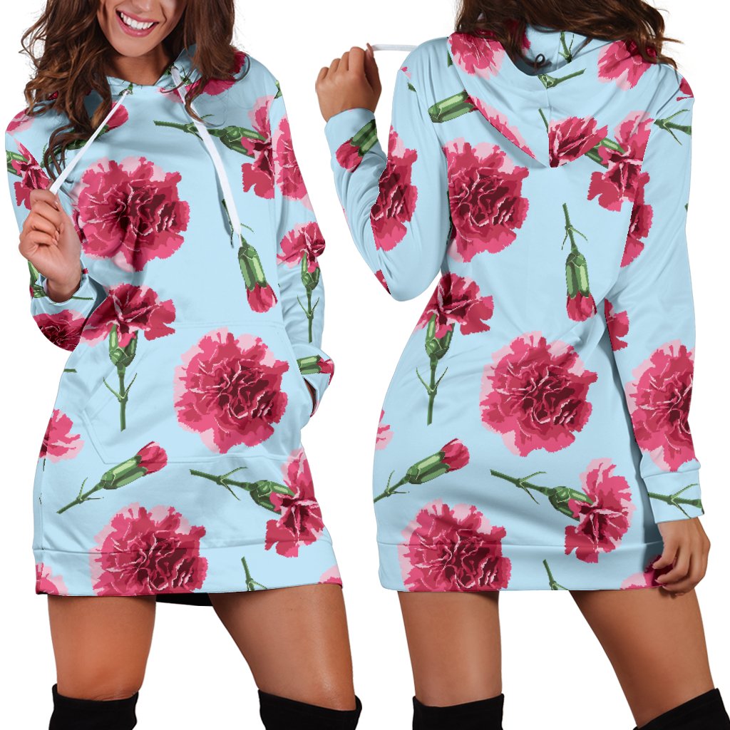 Carnations Pattern Print Design CN01 Women Hoodie Dress