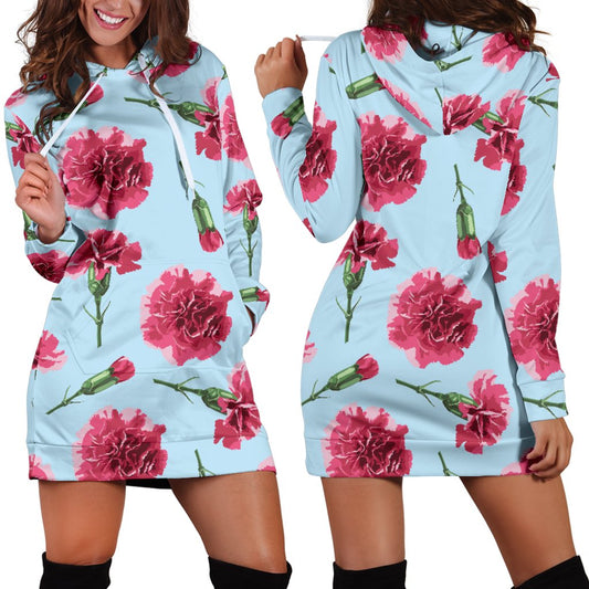 Carnations Pattern Print Design CN01 Women Hoodie Dress
