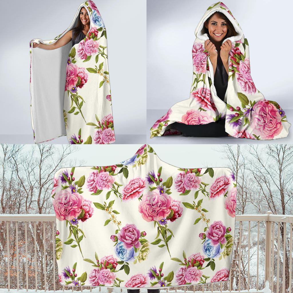 Carnations Pattern Print Design CN02 Hooded Blanket-JORJUNE.COM