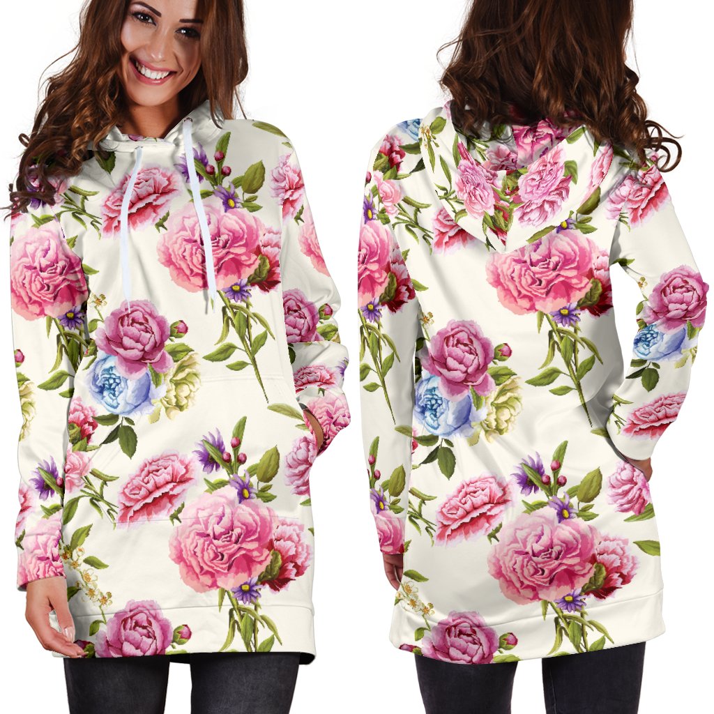 Carnations Pattern Print Design CN02 Women Hoodie Dress