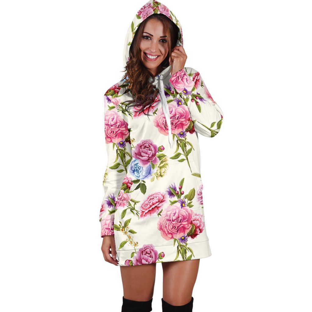 Carnations Pattern Print Design CN02 Women Hoodie Dress