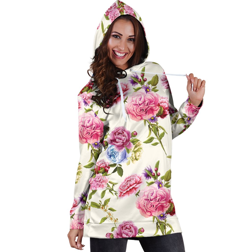 Carnations Pattern Print Design CN02 Women Hoodie Dress