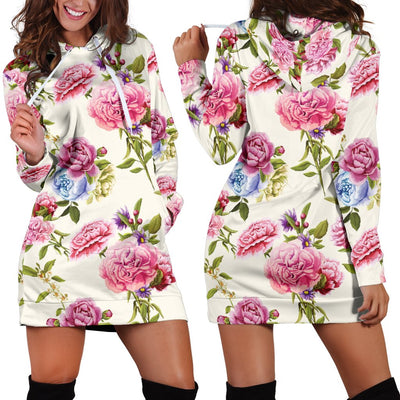 Carnations Pattern Print Design CN02 Women Hoodie Dress