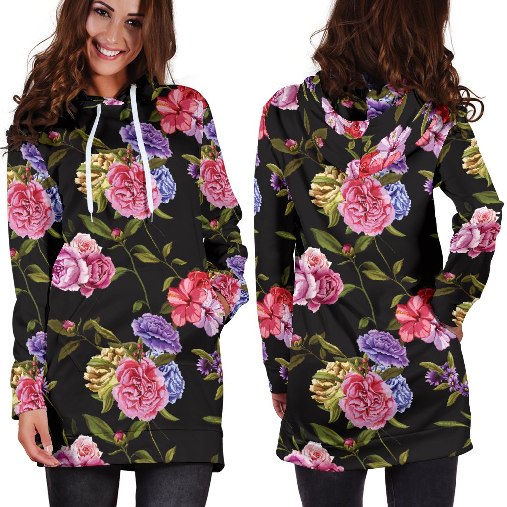 Carnations Pattern Print Design CN05 Women Hoodie Dress