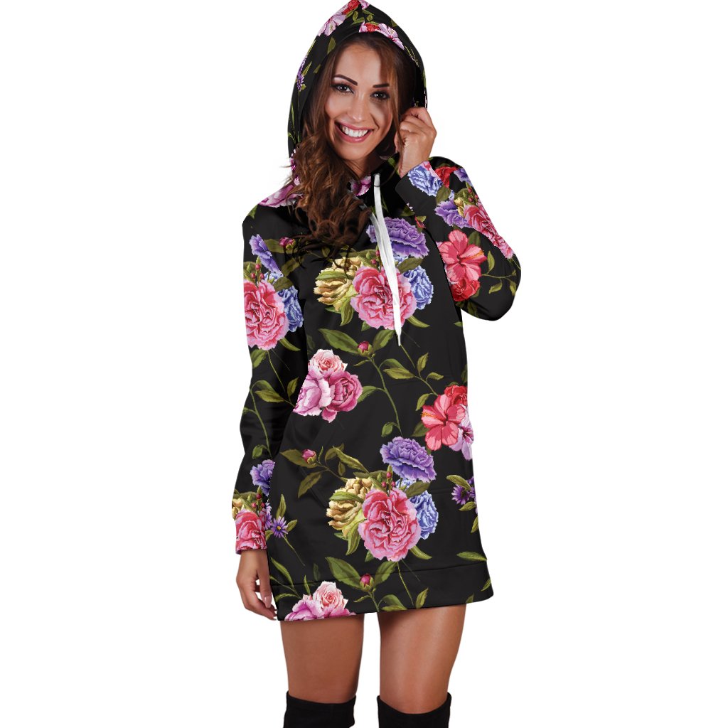 Carnations Pattern Print Design CN05 Women Hoodie Dress