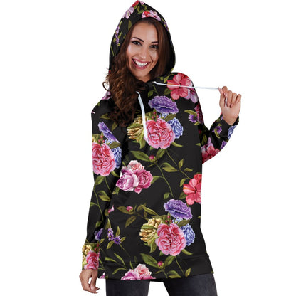 Carnations Pattern Print Design CN05 Women Hoodie Dress