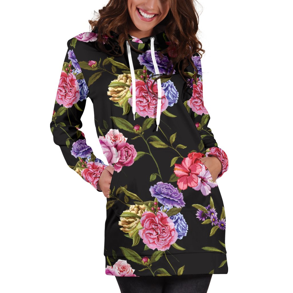 Carnations Pattern Print Design CN05 Women Hoodie Dress