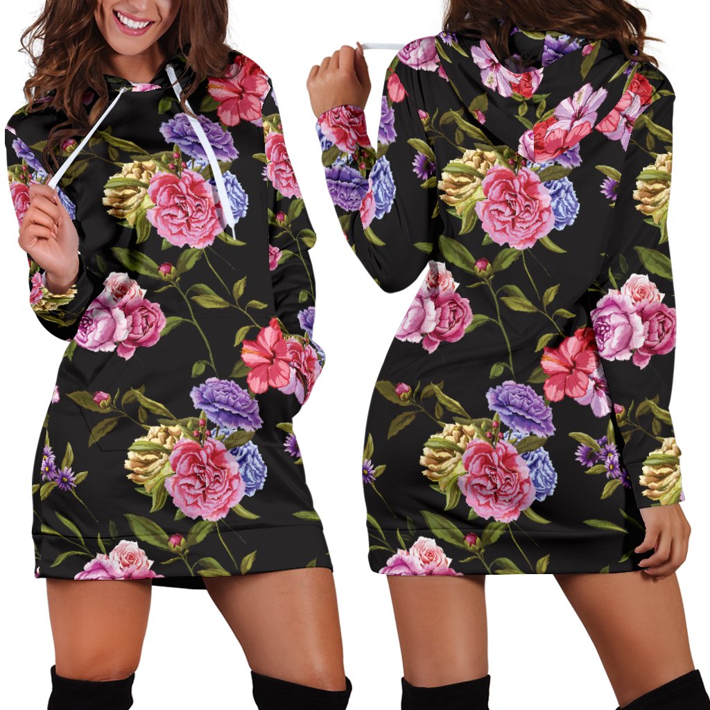 Carnations Pattern Print Design CN05 Women Hoodie Dress