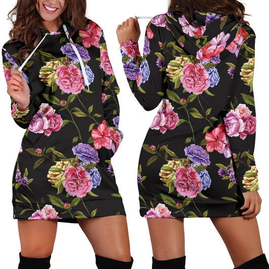 Carnations Pattern Print Design CN05 Women Hoodie Dress