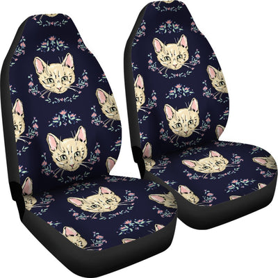 Cat Head With Flower Print Pattern Universal Fit Car Seat Covers