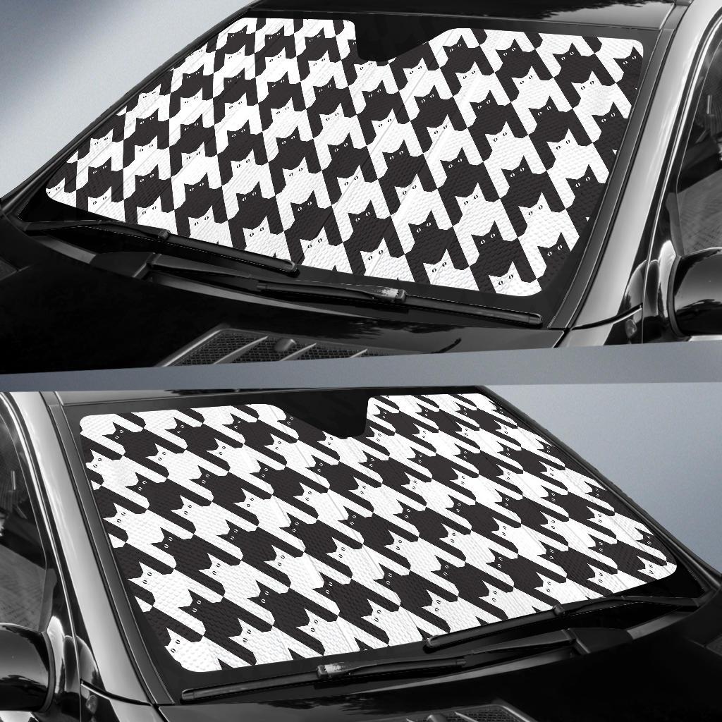 Cat HoundstoothPattern Print Design 01 Car Sun Shade-JORJUNE.COM