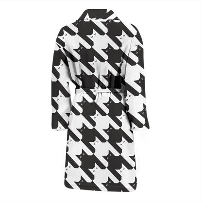 Cat HoundstoothPattern Print Design 01 Men Bathrobe-JORJUNE.COM
