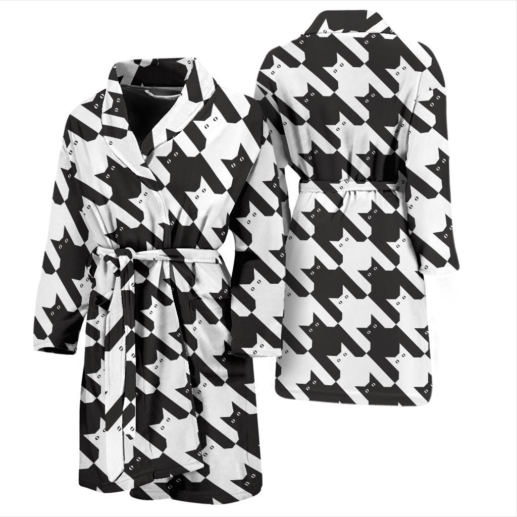 Cat HoundstoothPattern Print Design 01 Men Bathrobe-JORJUNE.COM