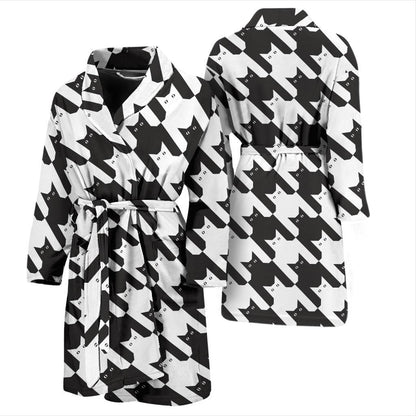 Cat HoundstoothPattern Print Design 01 Men Bathrobe-JORJUNE.COM