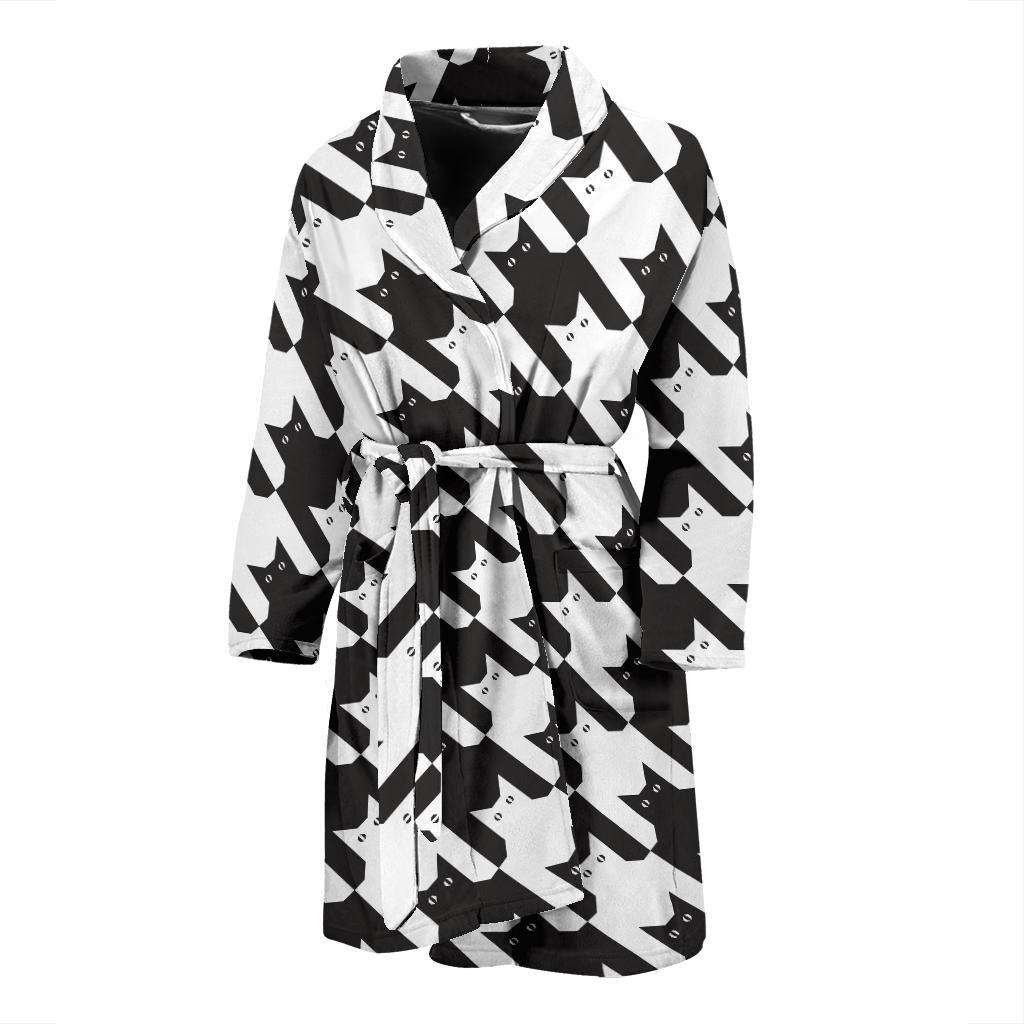Cat HoundstoothPattern Print Design 01 Men Bathrobe-JORJUNE.COM