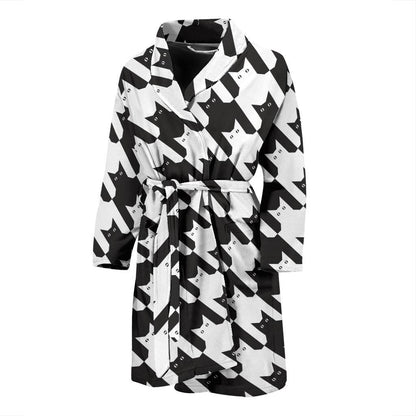 Cat HoundstoothPattern Print Design 01 Men Bathrobe-JORJUNE.COM