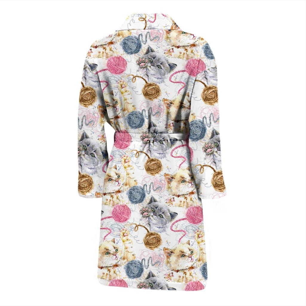 Cat Playing Yarn Pattern Print Design 07 Men Bathrobe-JORJUNE.COM