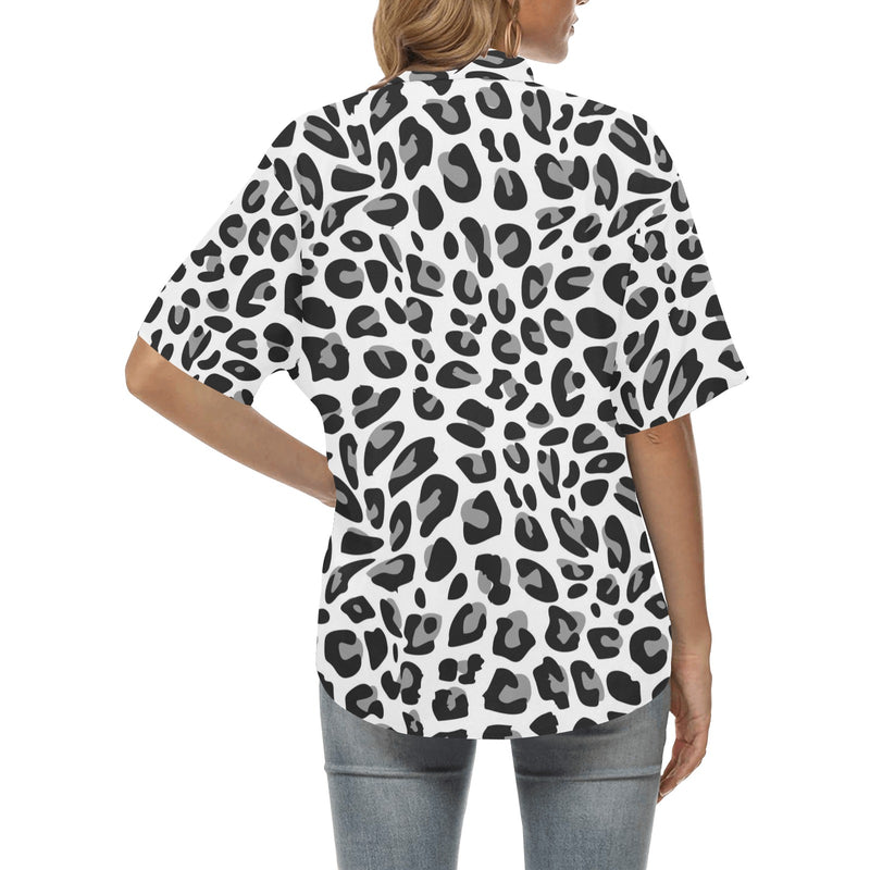 Snow Leopard Skin Print Women's Hawaiian Shirt