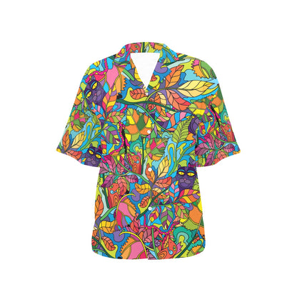 Psychedelic Trippy Flower Print Women's Hawaiian Shirt