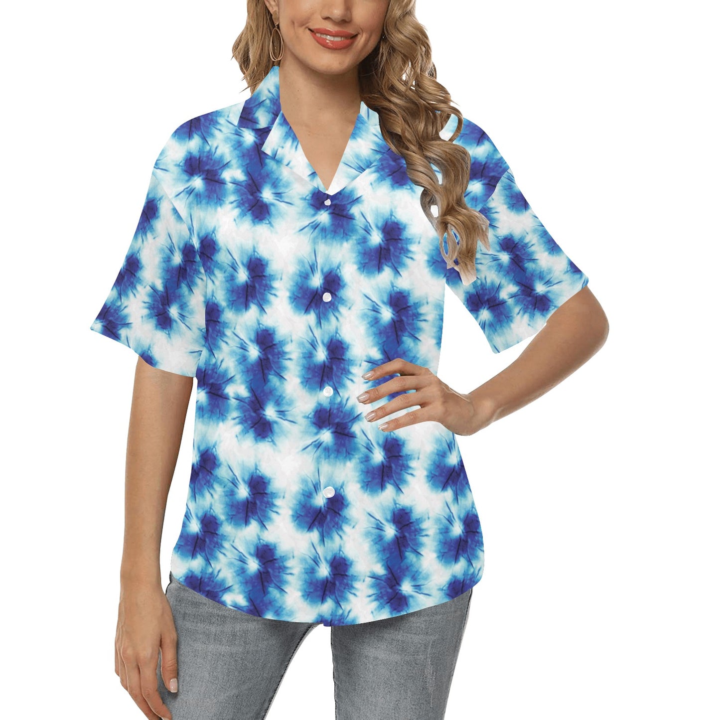 Tie Dye Blue Print Design LKS305 Women's Hawaiian Shirt