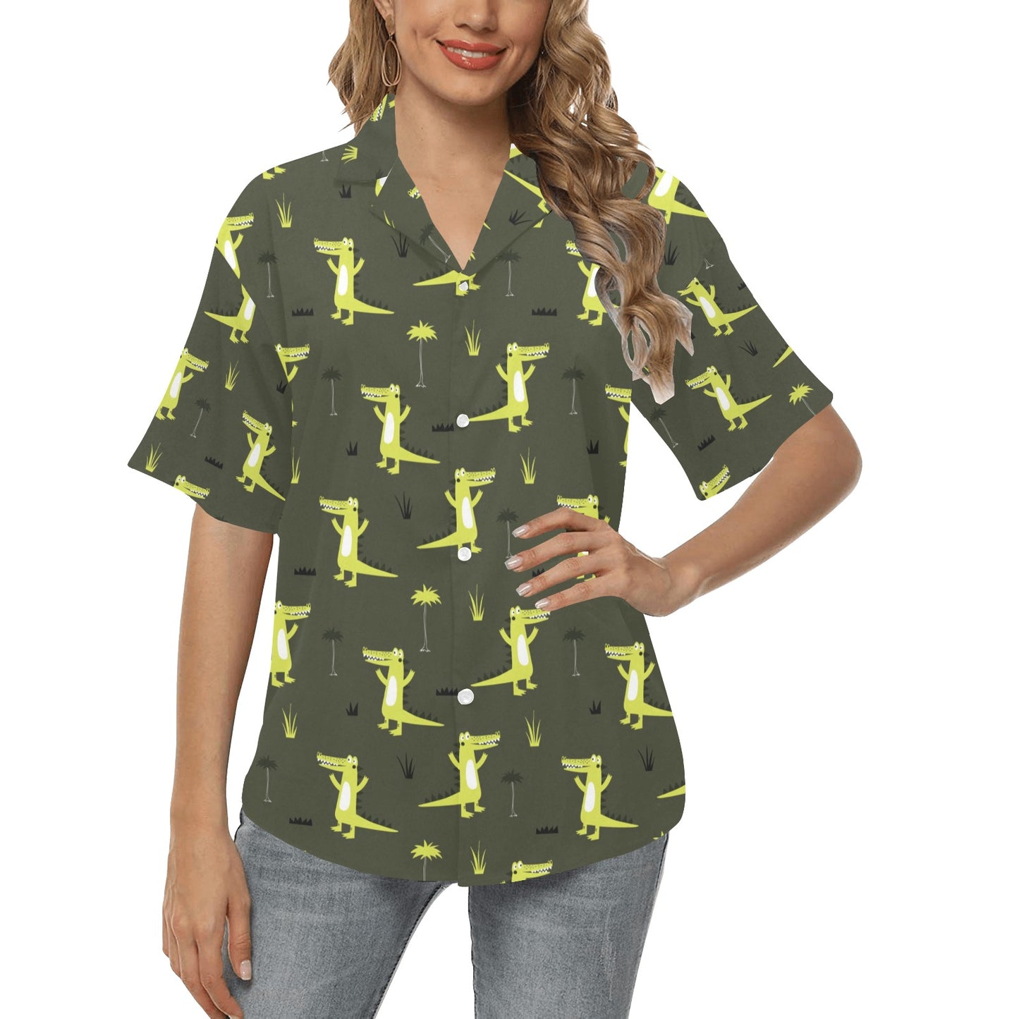 Alligator Pattern Print Design 05 Women's Hawaiian Shirt