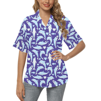 Dolphin Smile Print Pattern Women's Hawaiian Shirt