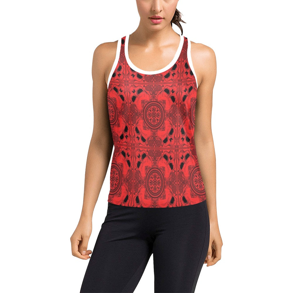 Bandana Red Print Design LKS304 Women's Racerback Tank Top