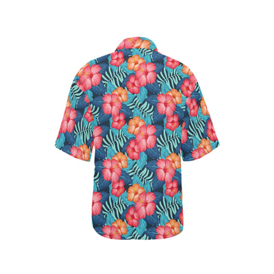 Red Hibiscus Pattern Print Design HB02 Women's Hawaiian Shirt