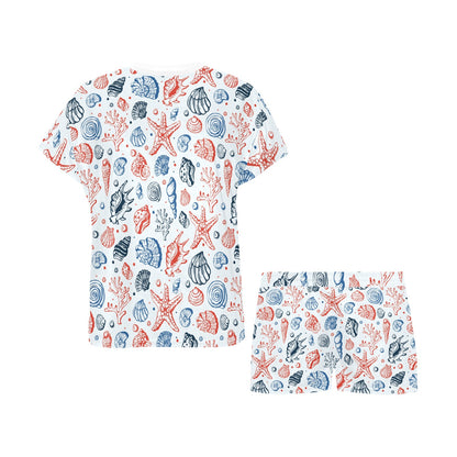 Seashell Print Design LKS307 Women's Short Pajama Set
