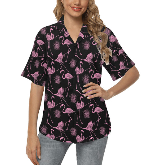 Flamingo Pink Print Pattern Women's Hawaiian Shirt